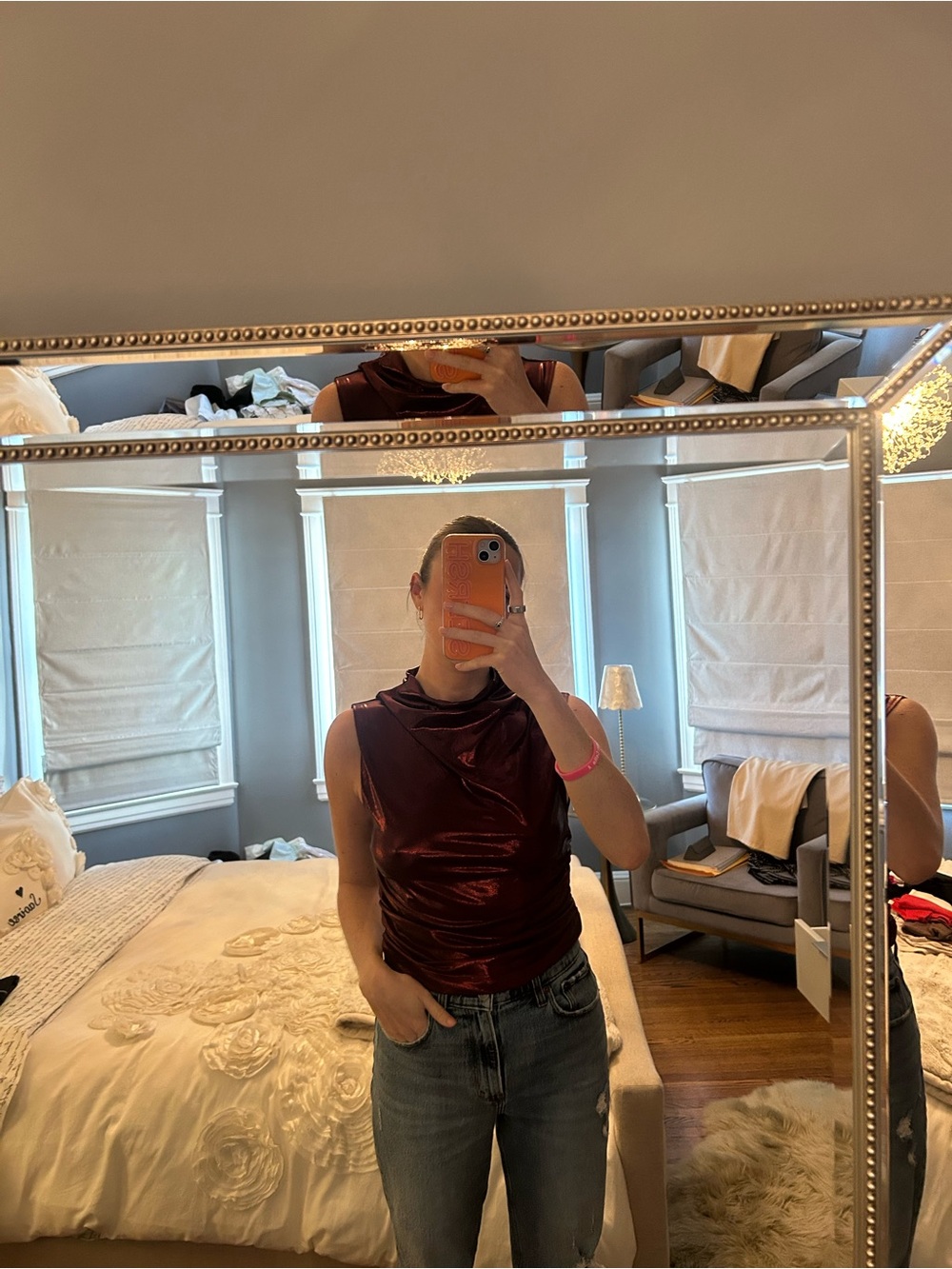 Anthropologie Metallic Wine Cowl Neck Camisole